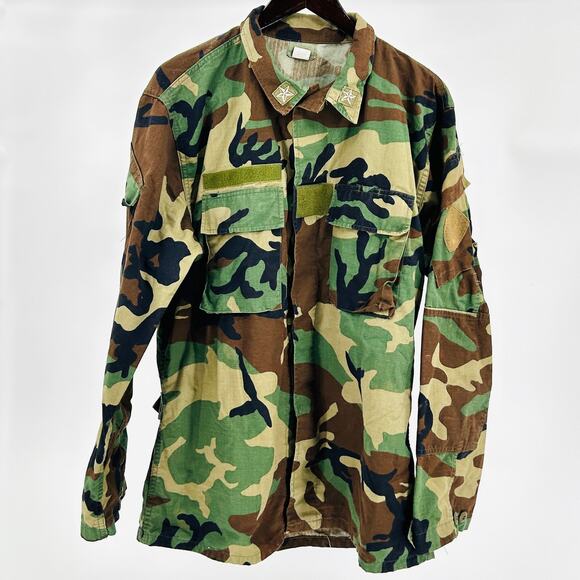 Ripstop Woodland Camo Green Military Major Rank BDU Shirt Jacket - Picture 1 of 9